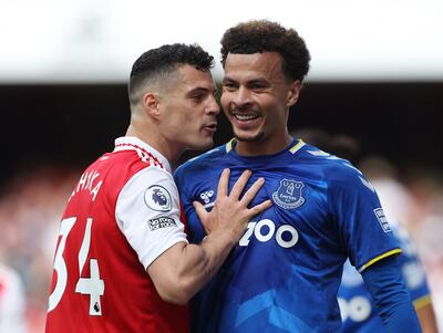 Arsenal's Granit Xhaka, left, and Everton's Dele Alli. Reuters