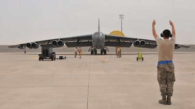 A US Air Force B-52 bomber arrives at a Gulf air base. Reuters