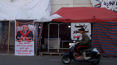 A picture of Prime Minister-designate Adnan Al Zurfi in Tahrir Square, Baghdad, on March 19, 2020. AP