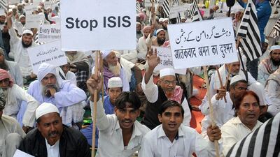 Indian Muslims shout slogans during a protest against ISIL in New Delhi, India. EPA / STR