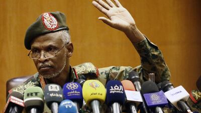 General Omar Zain Al Abideen addresses a press conference in Khartoum on April 12, 2019, a day after the army removed Sudanese president Omar Al Bashir. AFP