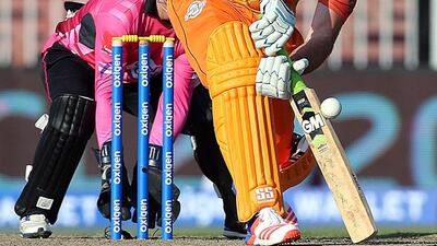 Graeme Smith of Virgo Super Kings in action against Leo Lions during the Masters Champions League match at the Sharjah Cricket Stadium in Sharjah . ( Satish Kumar / The National )