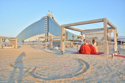 Lydia Jayne Hetherington and Ryan Hudson got engaged on the beach overlooking the Burj Al Arab, in February 2018. Courtesy Lydia Jayne Hetherington