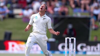 New Zealand bowler Neil Wagner celebrates after taking the wicket of England's captain Joe Root. AFP
