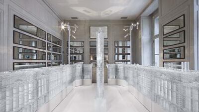 The Chanel's exhibition of its fine jewellery collection on a Perspex lego replica of the Place Vendome.