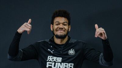 Joelinton on the exercise bike during the Newcastle training session. Getty
