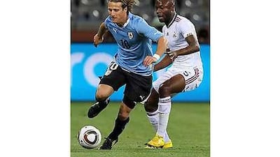 France, in South Africa thanks to a controversial goal by William Gallas, right, could not make an impression against Uruguay last night.