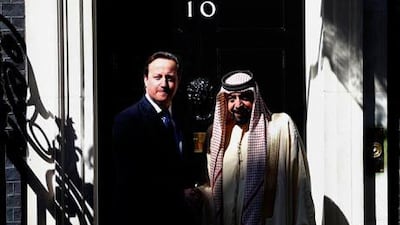 Sheikh Khalifa, President of the UAE and Ruler of Abu Dhabi, meets with David Cameron, the British prime minister, today.