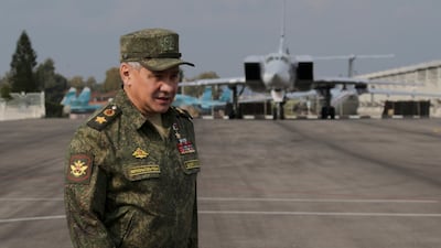 Mr Shoigu oversaw a naval exercise involving 15 warships and 30 aircraft in the eastern Mediterranean. EPA