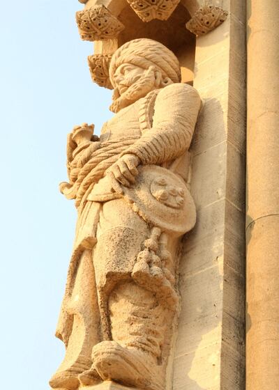 Detail of a wall statue after restoration