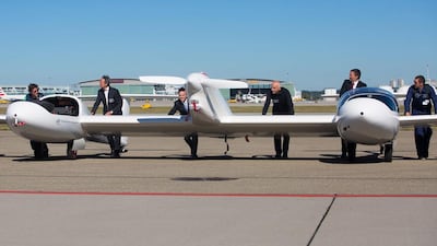 The HY4 is the world’s first aircraft powered solely by a hydrogen fuel cell system. It has the capacity to carry four passengers. Christoph Schmidt / AFP