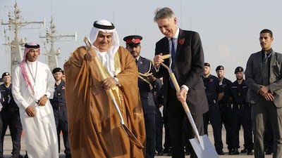 In 2014, then British foreign secretary Philip Hammond and Bahrain's foreign minister Sheikh Khalid Al Khalifa broke the ground for a new British military base in Bahrain / AP