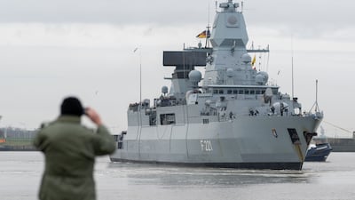 German Navy frigate Hessen departs from Wilhelmshaven for deployment in the Red Sea. Getty Images