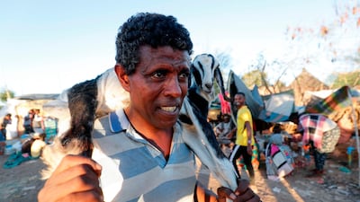Ethiopian refugees who fled the Tigray conflict, buy supplies ahead of Orthodox Christmas celebrations at a market in the Um Raquba refugee camp in Sudan's eastern Gedaref state. AFP