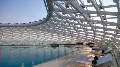 The swimming pool at the Yas Hotel.