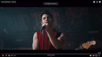 Nick Jonas wears Michael Cinco in the Jonas Brothers' 'Sucker' music video. YouTube
