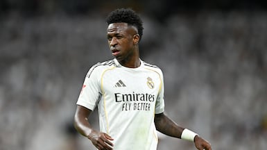 MADRID, SPAIN - JANUARY 04: Vinicius Junior of Real Madrid looks on during the LaLiga EA Sports match between Real Madrid CF and Real Betis Balompie at Estadio Santiago Bernabeu on January 04, 2026 in Madrid, Spain. (Photo by Denis Doyle / Getty Images)
