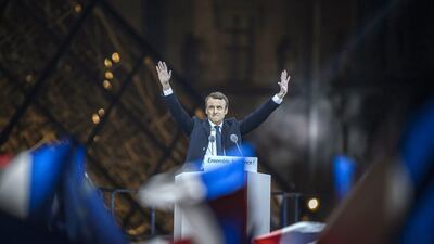 French president-elect Emmanuel Macron celebrates after winning the second round of the French presidential elections. Christophe Petit Tesson / EPA