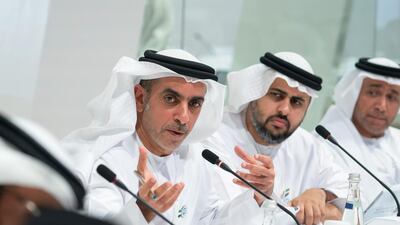Lt General Sheikh Saif bin Zayed, UAE Deputy Prime Minister and Minister of Interior (L), participates in the UAE Government Annual Meeting at the St Regis Saadiyat. Seen with Sheikh Theyab bin Mohamed bin Zayed Al Nahyan, Chairman of the Department of Transport, and Abu Dhabi Executive Council Member (2nd L), and Sultan bin Saeed Al Badi, UAE Minister of Justice (R). Ryan Carter / Ministry of Presidential Affairs