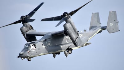 A US military Osprey CV-22 takes off from an airbase in Tokyo. The entire has been temporarily grounded. EPA