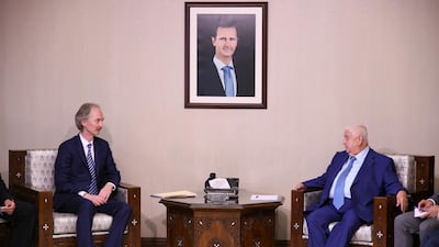 UN Special Envoy for Syria, Geir Pedersen meets with Syria's Foreign Minister Walid Muallem in Damascus, Syria. Reuters handout