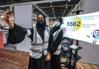 Volunteers at a vaccine trial in Abu Dhabi on August 6, 2020. The coronavirus pandemic has resulted in a surge of volunteering in the emirate and beyond. Victor Besa /The National