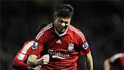 Xabi Alonso celebrates his goal for Liverpool.