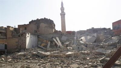 The mosque of the prophet Jirjis in central Mosul, Iraq, was destroyed on Sunday by Islamic State militants. Photo: AP