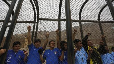 Prisoners participate in the opening ceremony of their own version of the 2014 World Cup at the Castro-Castro prison in Lima on Monday. Mariana Bazo / Reuters / June 2, 2014