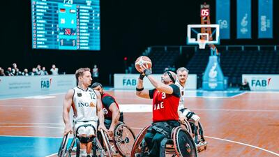 Wheelchair basketball is a fast-paced game with five players per team on the court. Photo: Mohammed Al Zarooni