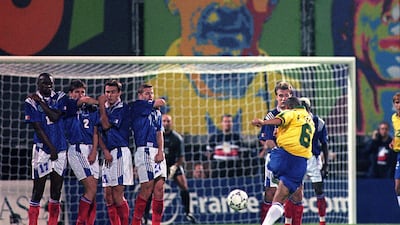 Roberto Carlos, Brazil v France, 1997: The free kick that seemingly defied the laws of physics. Everyone knew about Carlos’s hammer of a left foot but in this instance he added extraterrestrial swerve to send the ball around the wall rather than over it with the outside of his boot. It was dramatic in every respect – especially with his 20-yard run up. Boom. Getty Images