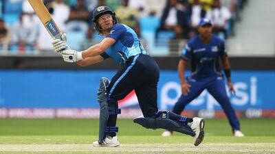 DUBAI, UNITED ARAB EMIRATES - JANUARY 29: Hamish Marshall of Leo Lions hits out during the Oxigen Masters Champions League 2016 match between Capricorn Commanders and Leo Lions at Dubai International Cricket Stadium on January 29, 2016 in Dubai, United Arab Emirates. (Photo by Francois Nel/Getty Images)