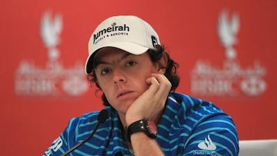 Rory McIlroy talks to the media before playing the start of the Abu Dhabi HSBC Championship at the Abu Dhabi Golf Club.