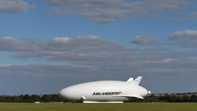 The Airlander goes through pre-flight checks at Cardington airfield. It had previously postponed its maiden fligh. Joe Giddens / PA