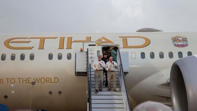 The World Games Flame of Hope arrives in Abu Dhabi from Athens, carried by the national airline of the UAE, Etihad Airways. All photos are courtesy of Etihad