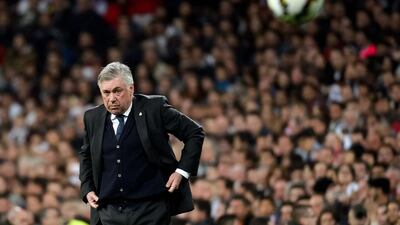 Real Madrid coach Carlo Ancelotti looks on during the Primera Liga match against Villarreal at the Santiago Bernabeu stadium in Madrid on March 1, 2015. Dani Pozo / AFP