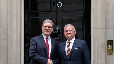 British Prime Minister Keir Starmer greets King Abdullah II of Jordan at 10 Downing Street. Getty Images
