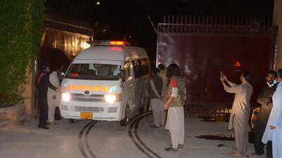 An ambulance arrives at the scene of a bomb blast at the parking lot of Serena hotel in Quetta, provincial capital of Balochistan province, Pakistan. EPA