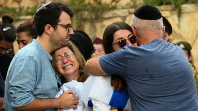 A funeral in Jerusalem for Valentin Ghnassia, who was killed in a battle with Hamas near Gaza, on Thursday. AFP