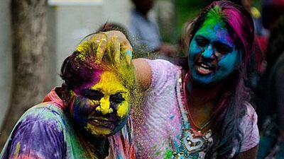 The Holi festival today is celebrated by playing with dry colours as well as coloured water.