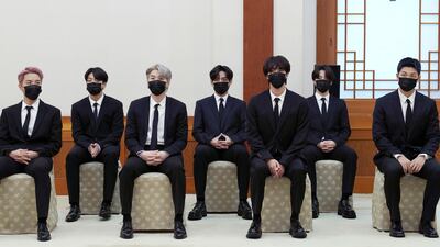 From left to right: BTS members J-hope, Jungkook, Suga, V, Jin, Jimin and RM. EPA