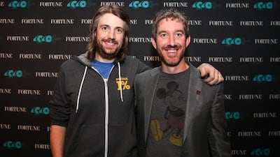 Mike Cannon-Brookes, left, and Scott Farquhar, the co-founders and co-chief executives of Atlassian. They are each worth $2.6 billion. Kelly Sullivan / Getty Images