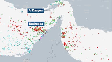 The Marshall Islands-flagged Rasheeda and the Bahamian-flagged Al Daayen were seen turning away from Hormuz. Source: Marine Traffic