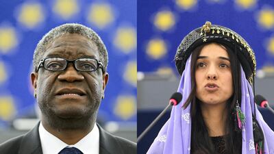 Congolese gynecologist Denis Mukwege, left, and Nadia Murad Basee Taha is a Yazidi human rights activist from Iraq, have been named as the winners of the Nobel Peace Prize 2018. Photos: Reuters and AFP