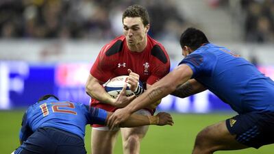 Wales’ George North, centre, could secure his 50th cap in their World Cup warm-up match against Ireland on August 29. Martin Bureau / AFP