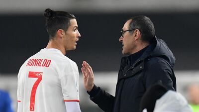 Maurizio Sarri, head coach of Juventus, issues instructions to Cristiano Ronaldo. Getty