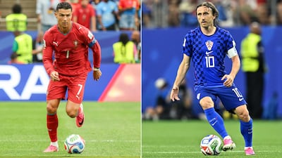 Portugal great Cristiano Ronaldo, left, and Croatia veteran Luka Modric face off in the Round of 32. Getty Images/ Reuters