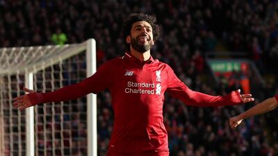 Mohamed Salah celebrates giving Liverpool the lead against Cardiff. Reuters