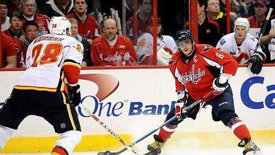 Just when everyone declares that the “goal of the year”, Alex Ovechkin, right, checks in with his own crazy entry last week. Greg Fiume/Getty Images