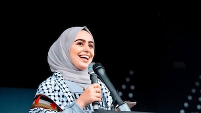 Leanne Mohamad in a Palestinian keffiyeh. Photo: Redbridge Community Action Group